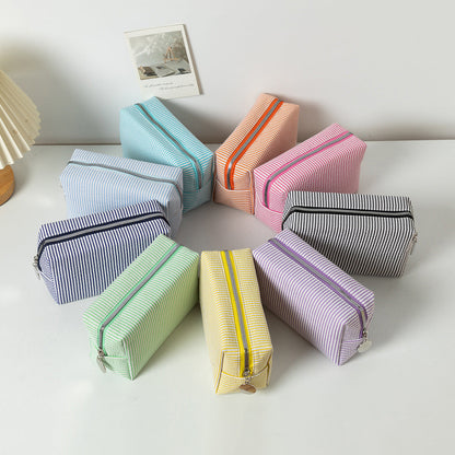 Capacity Wash Embroidered Stripes Travel Cosmetics Buggy Bag