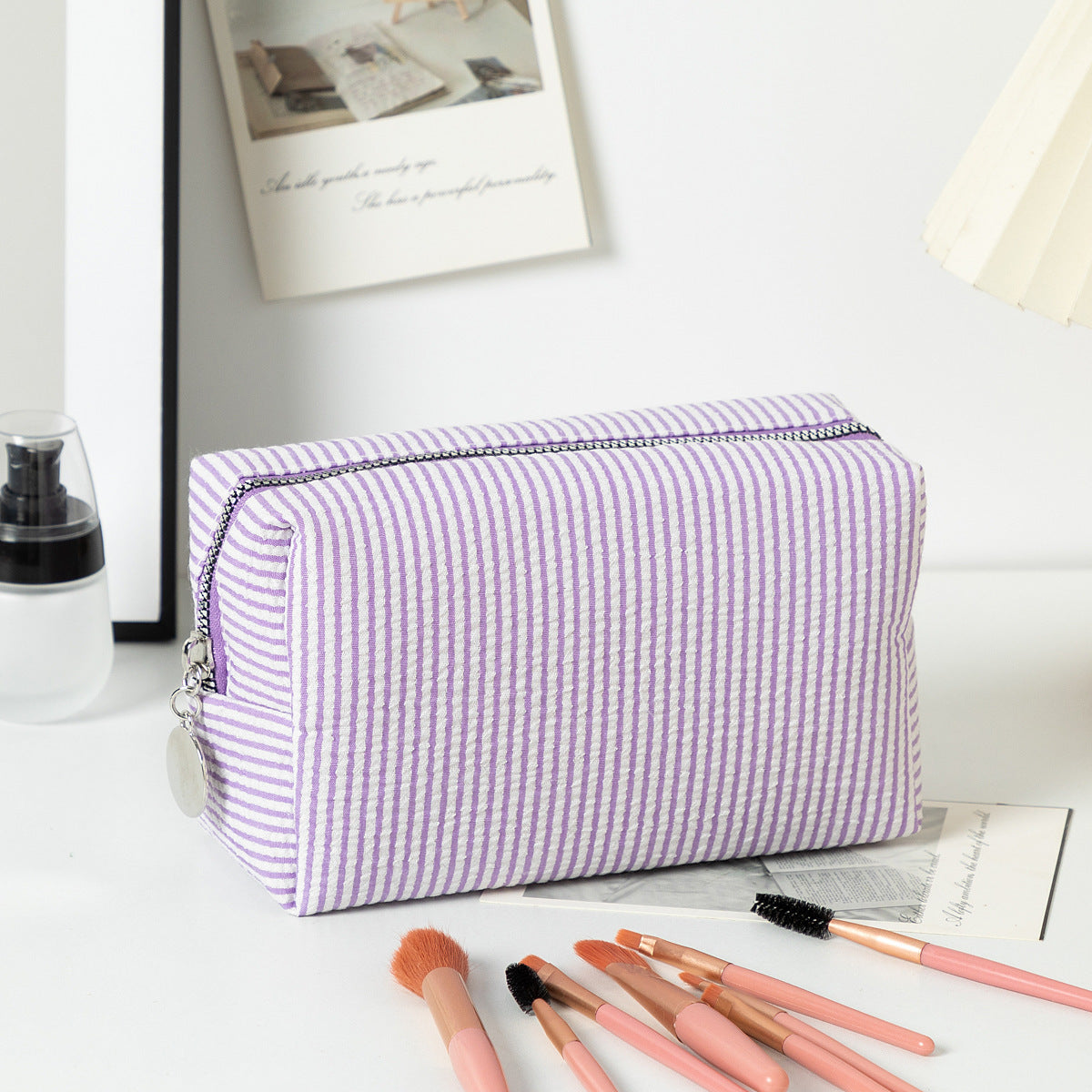 Capacity Wash Embroidered Stripes Travel Cosmetics Buggy Bag