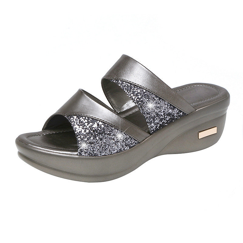 Claquette orthopédique dorée à paillettes pour femme - Molinse