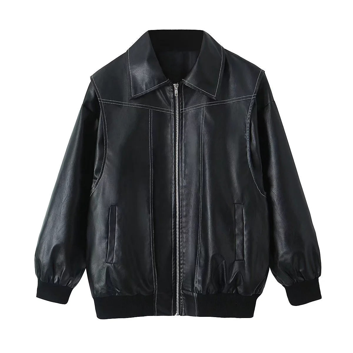 Veste en cuir  à manches longues . - Molinse