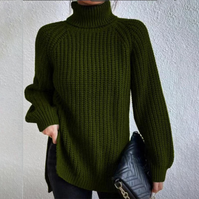 Pull en laine tendance à col haut, pull épais