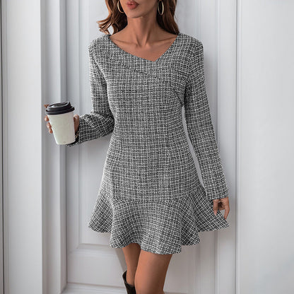 Orlisse - Robe en Tweed à Carreaux avec Volants - Molinse