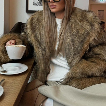Trendy Solid Faux Fur Coat