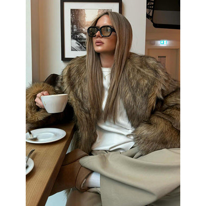 Trendy Solid Faux Fur Coat