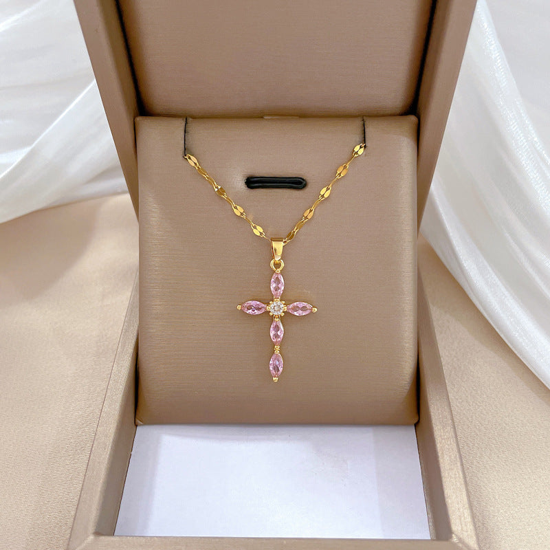 Collier Croix Tempérament Serti de Pierres - Molinse