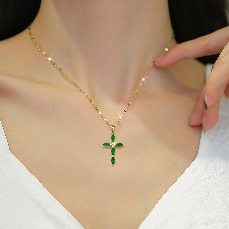Collier Croix Tempérament Serti de Pierres - Molinse