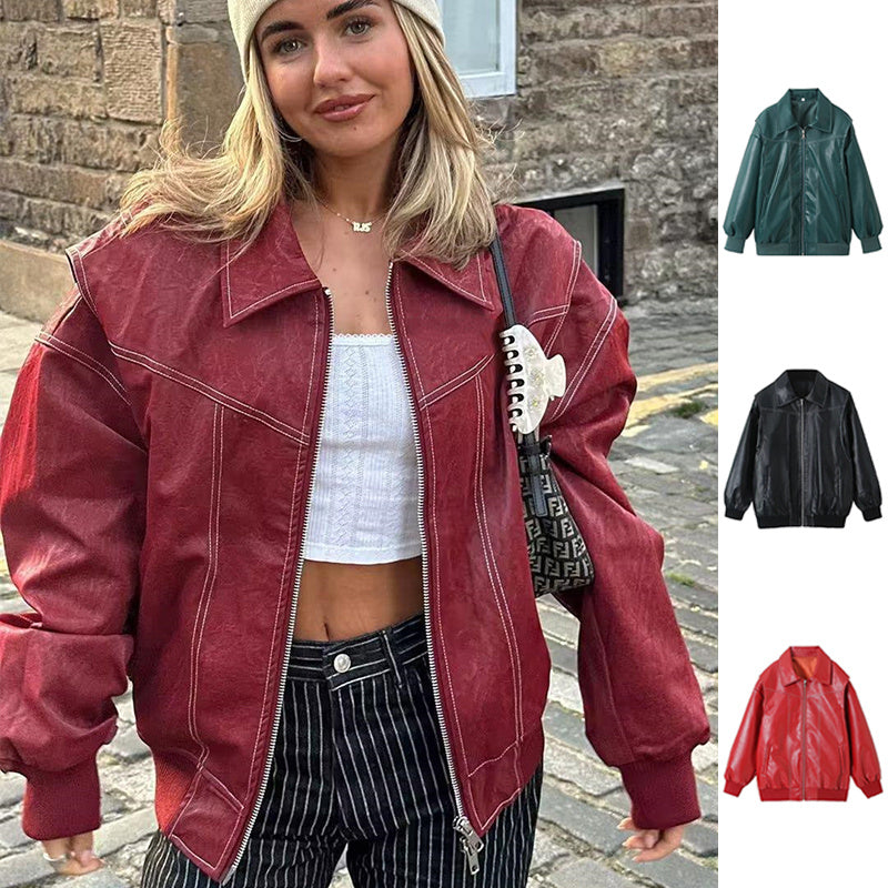 Veste en cuir  à manches longues . - Molinse