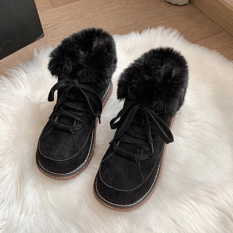 Women's Cotton Shoes, Winter, Lace-Up, Non-Slip.