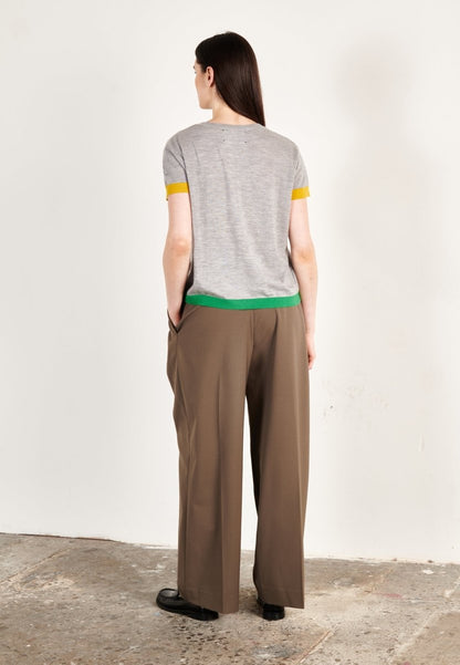 T-shirt col rond tricolore ultrafin cachemire et laine gris/jaune/vert femme - KELLY 8